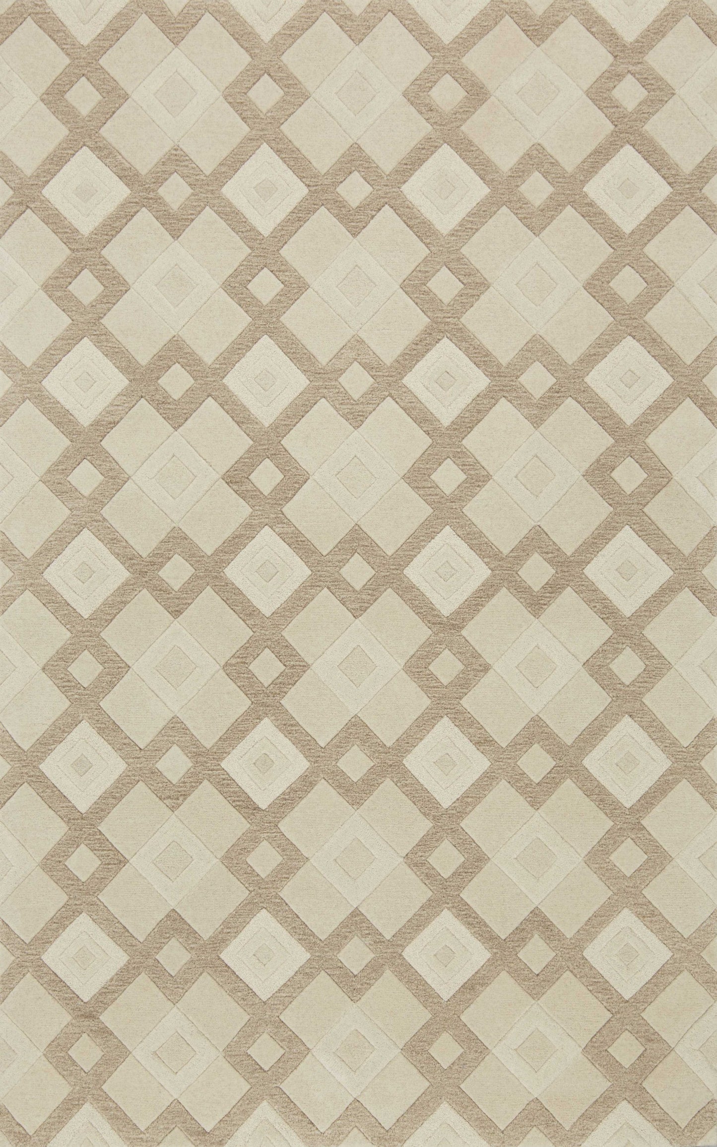 2' X 7' Ivory Diamond Tiles Wool Runner Rug