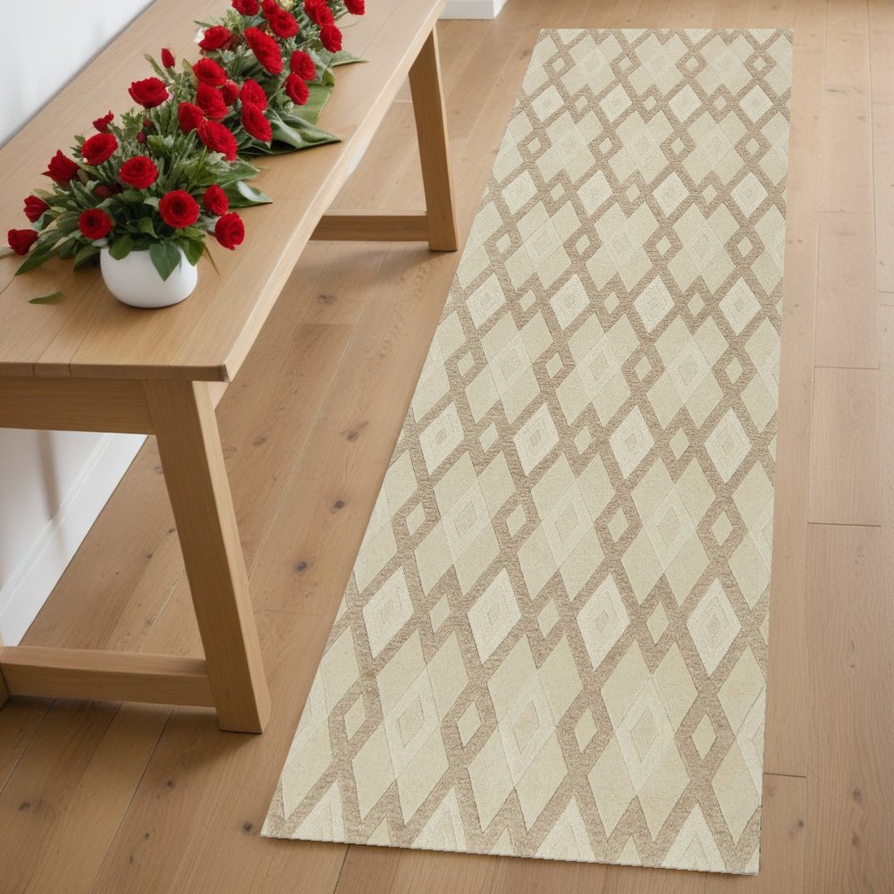 5' X 8' Ivory And Brown Wool Geometric Hand Tufted Area Rug