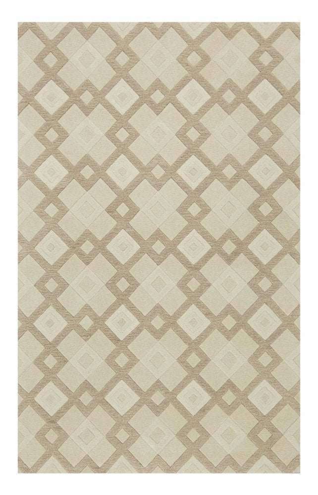 5' X 8' Ivory And Brown Wool Geometric Hand Tufted Area Rug