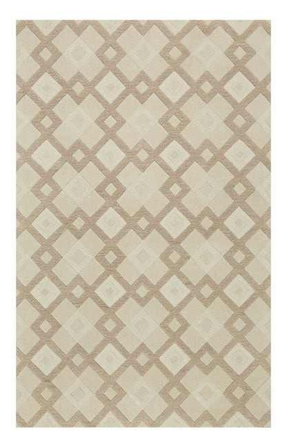 5' X 8' Ivory And Brown Wool Geometric Hand Tufted Area Rug