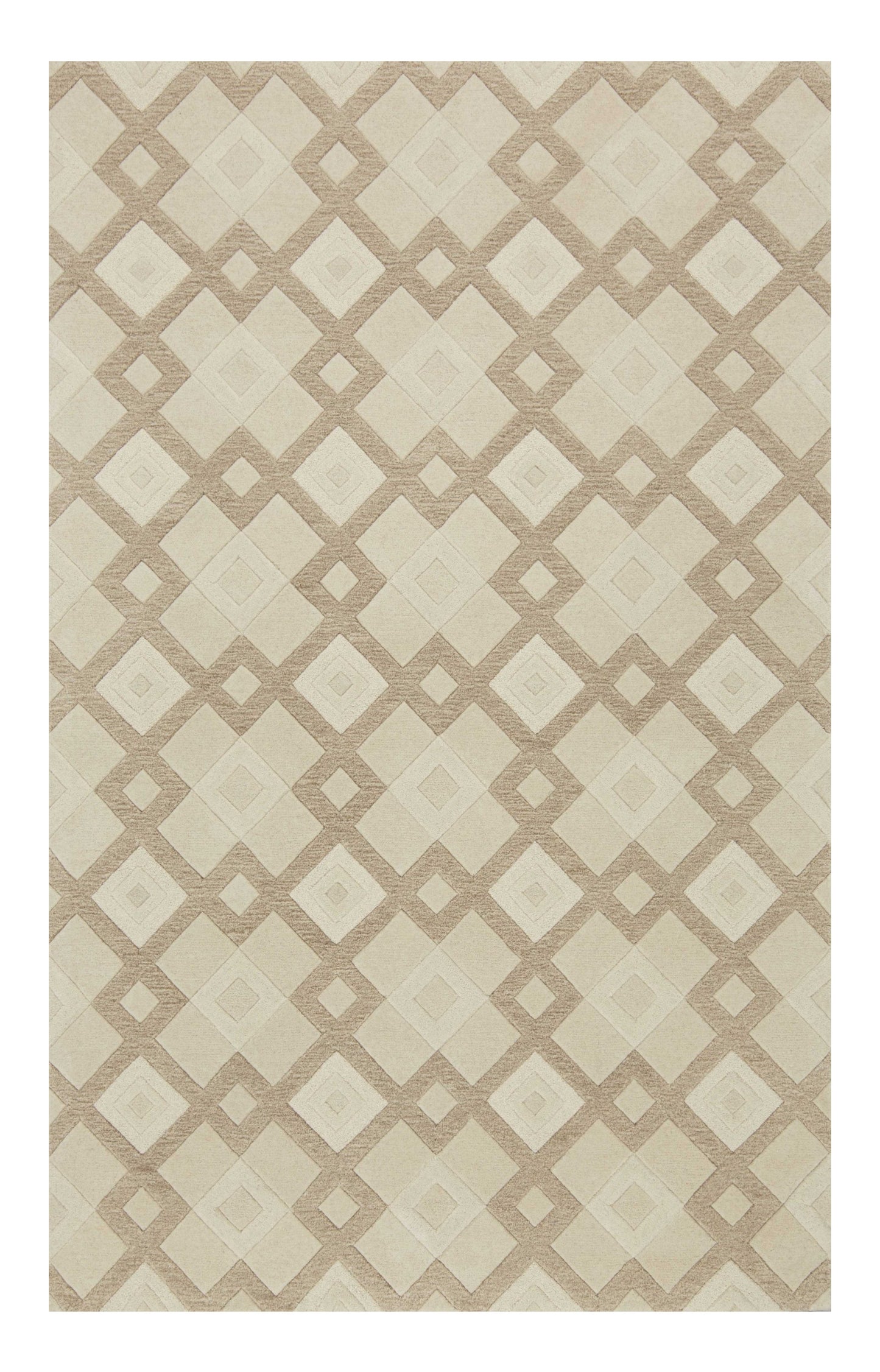 5' X 8' Ivory And Brown Wool Geometric Hand Tufted Area Rug