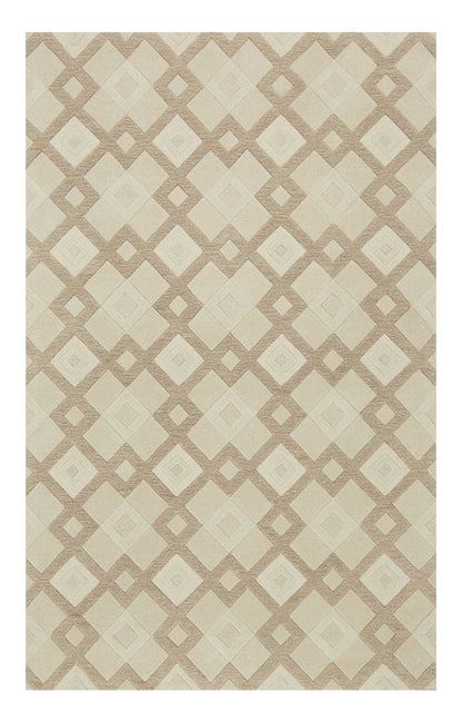 5' X 8' Ivory And Brown Wool Geometric Hand Tufted Area Rug