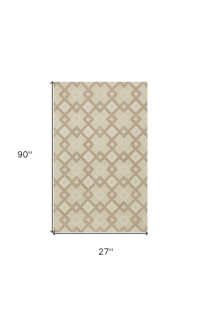 5' X 8' Ivory And Brown Wool Geometric Hand Tufted Area Rug