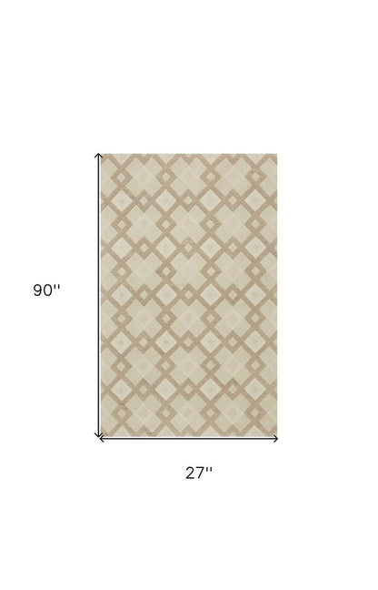 5' X 8' Ivory And Brown Wool Geometric Hand Tufted Area Rug