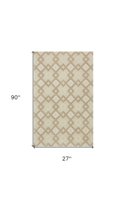5' X 8' Ivory And Brown Wool Geometric Hand Tufted Area Rug