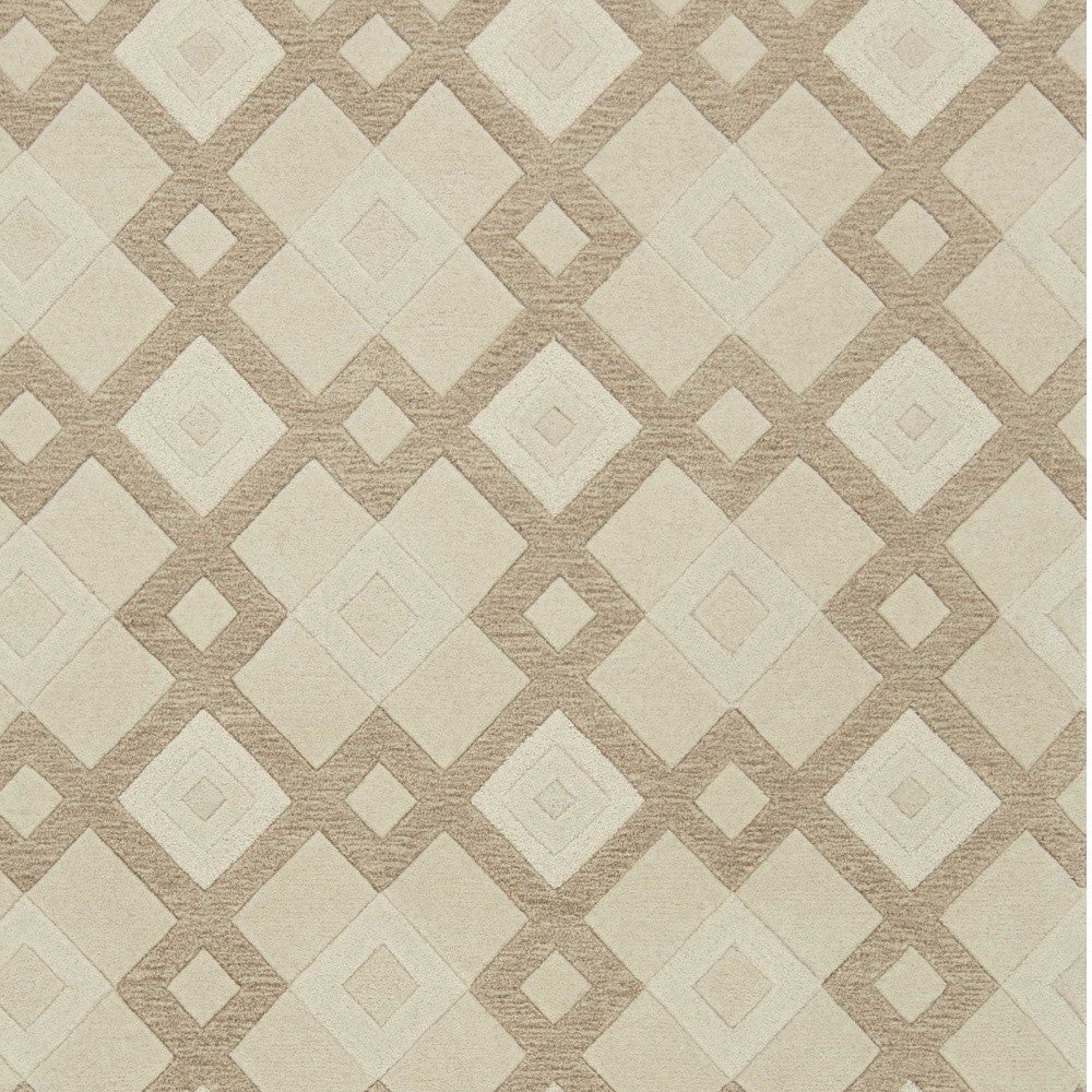 5' X 8' Ivory And Brown Wool Geometric Hand Tufted Area Rug