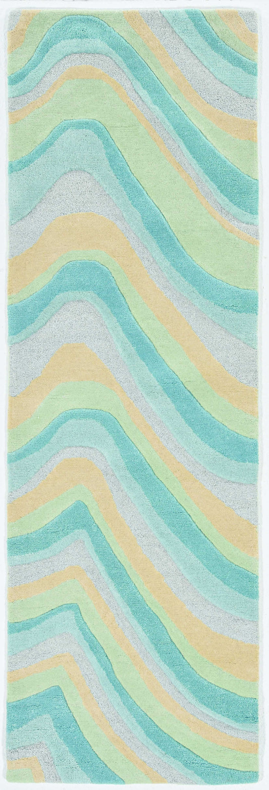 8' X 10' Ocean Blue and Tan Wool Hand Tufted Area Rug