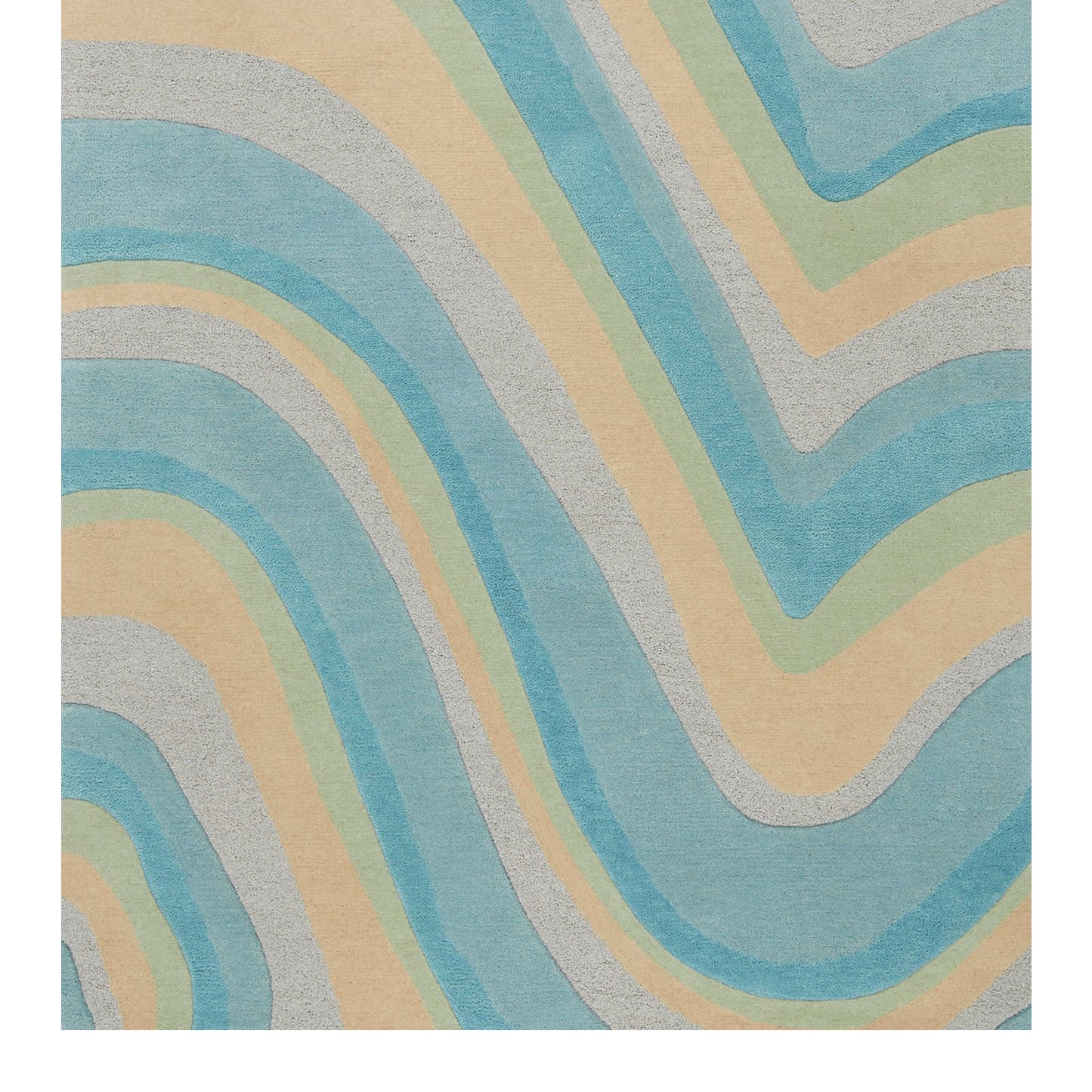 5' X 8' Ocean Blue Beige Hand Tufted Abstract Waves Indoor Area Rug