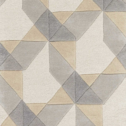 5' X 8' Ivory Gray And Cream Wool Geometric Hand Tufted Area Rug