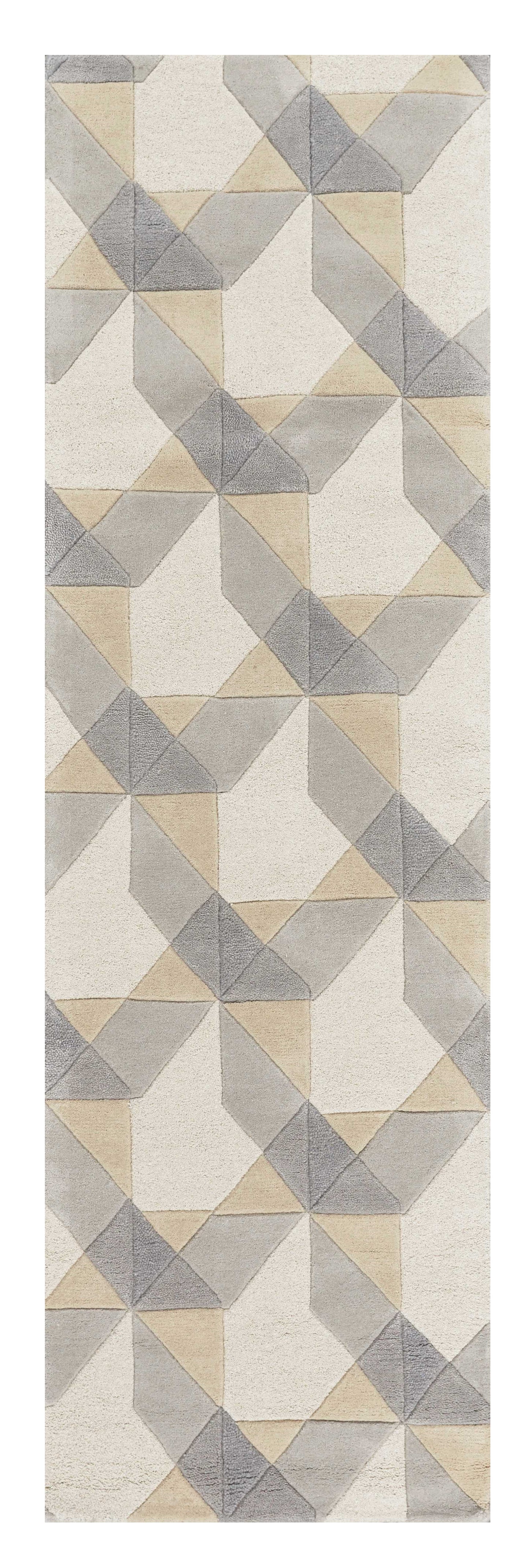 5' X 8' Ivory Gray And Cream Wool Geometric Hand Tufted Area Rug