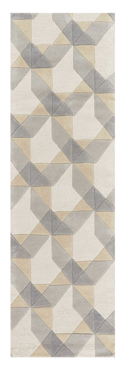 5' X 8' Ivory Gray And Cream Wool Geometric Hand Tufted Area Rug