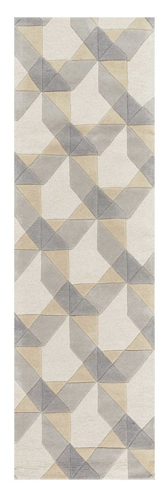 5' X 8' Ivory Gray And Cream Wool Geometric Hand Tufted Area Rug