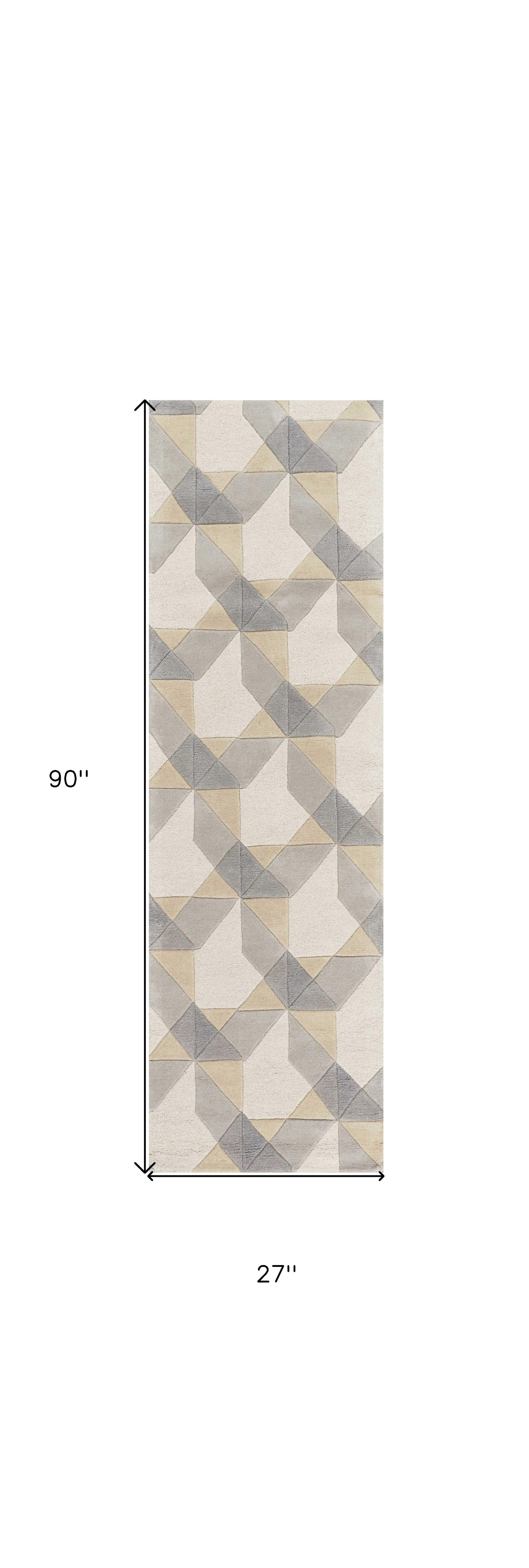 5' X 8' Ivory Gray And Cream Wool Geometric Hand Tufted Area Rug