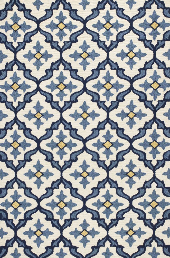 5' X 8' Ivory And Blue Moroccan Indoor Outdoor Area Rug