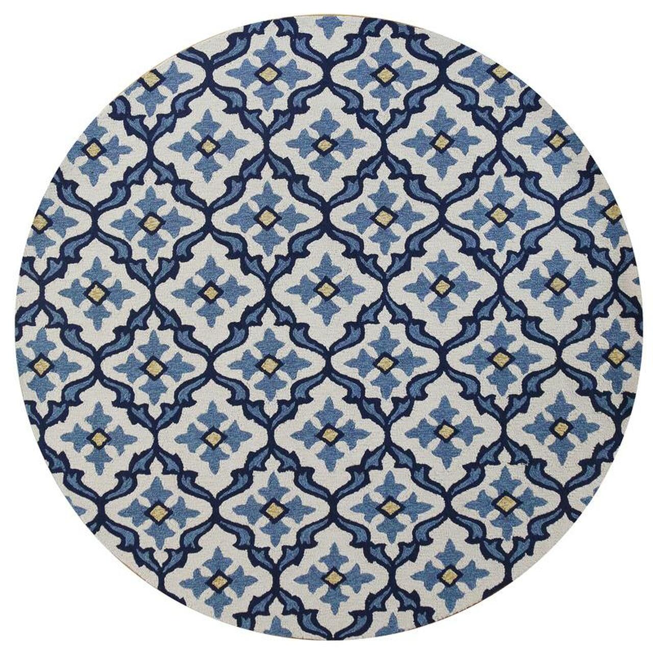 5' X 7' Ivory Or Blue Geometric Mosaic Indoor Outdoor Area Rug