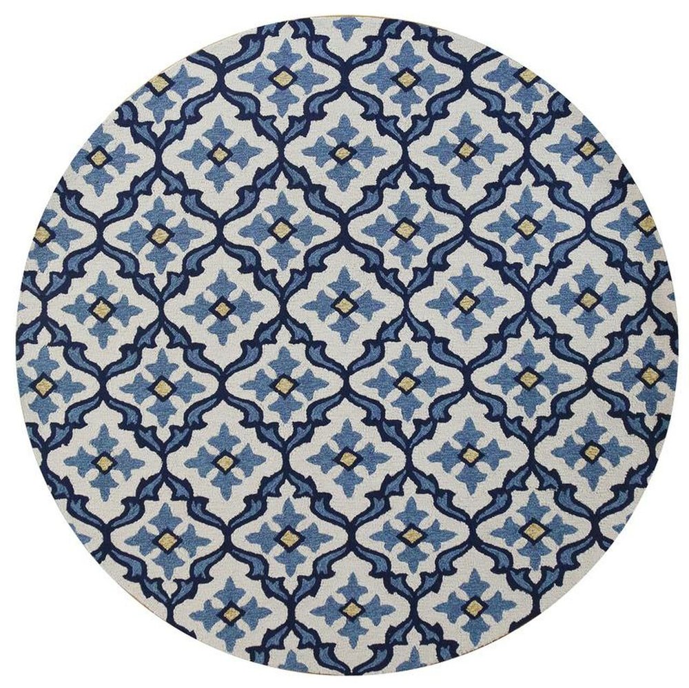 5' X 8' Ivory And Blue Moroccan Indoor Outdoor Area Rug