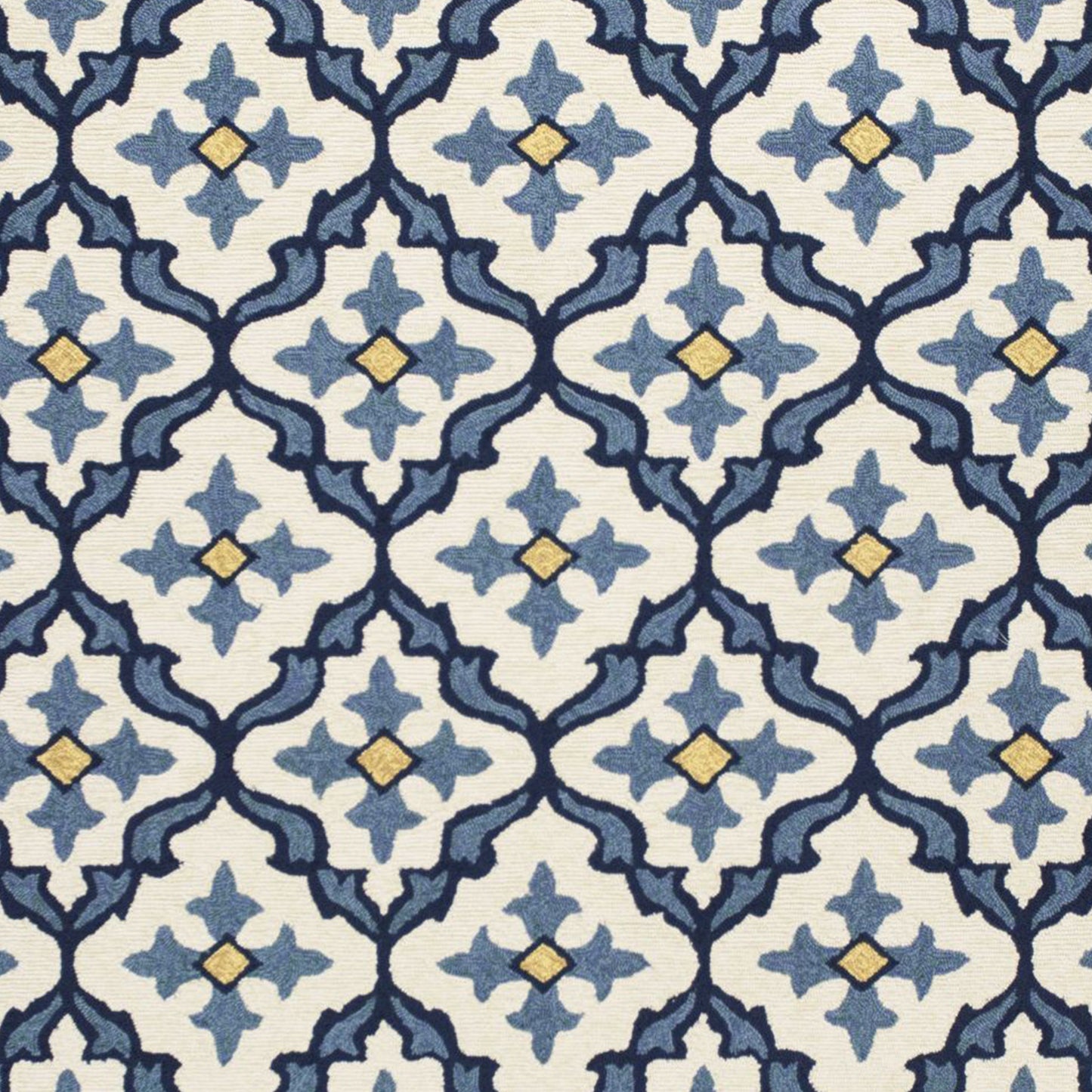 5' X 7' Ivory Or Blue Geometric Mosaic Indoor Outdoor Area Rug