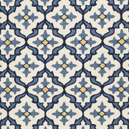 5' X 8' Ivory And Blue Moroccan Indoor Outdoor Area Rug