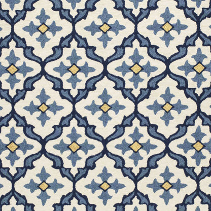 5' X 8' Ivory And Blue Moroccan Indoor Outdoor Area Rug