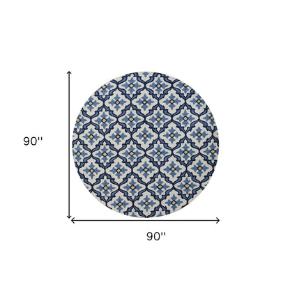 5' X 8' Ivory And Blue Moroccan Indoor Outdoor Area Rug