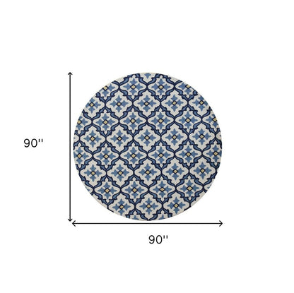 5' X 8' Ivory And Blue Moroccan Indoor Outdoor Area Rug