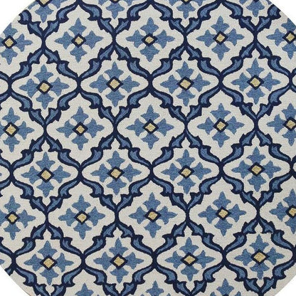 5' X 8' Ivory And Blue Moroccan Indoor Outdoor Area Rug