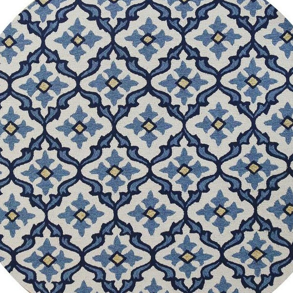 5' X 8' Ivory And Blue Moroccan Indoor Outdoor Area Rug