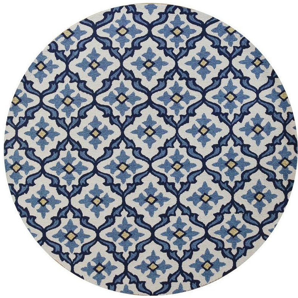 5' X 8' Ivory And Blue Moroccan Indoor Outdoor Area Rug