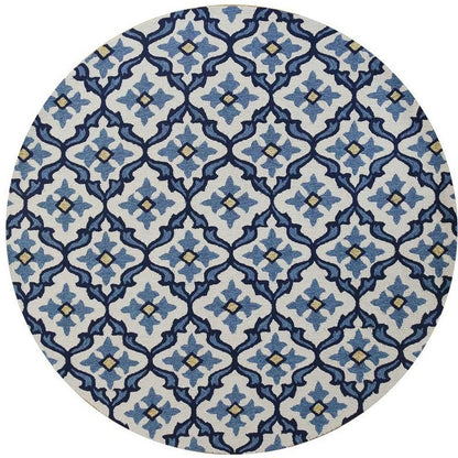 5' X 8' Ivory And Blue Moroccan Indoor Outdoor Area Rug