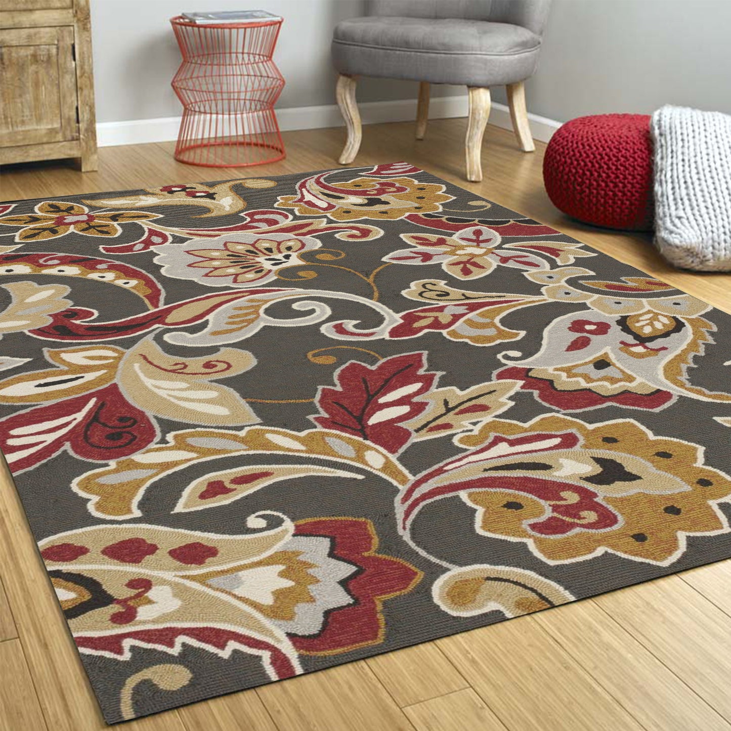 7' Taupe Round Hand Tufted Area Rug With UV Protection