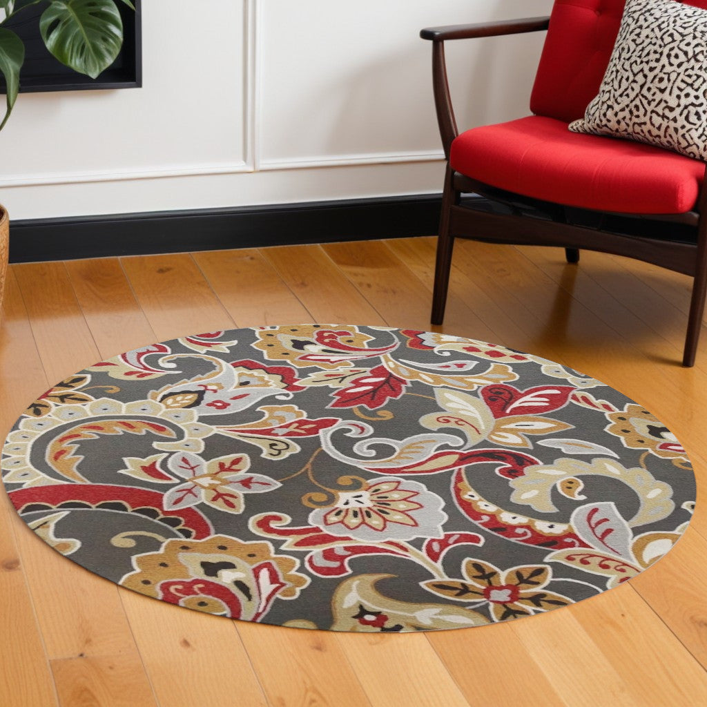 7' Taupe Round Hand Tufted Area Rug With UV Protection