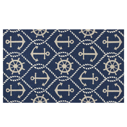 7' Round Uv Treated Polypropylene Navy Area Rug