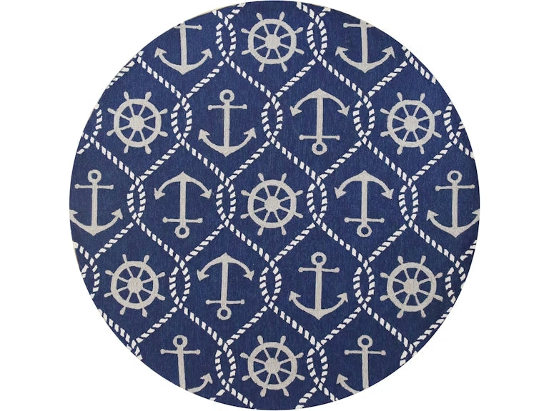 7' Round Uv Treated Polypropylene Navy Area Rug