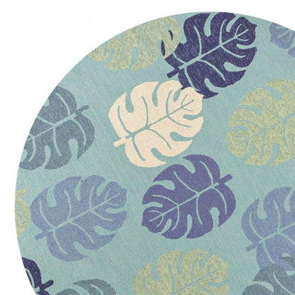7' X 9' Turquoise And Ivory Botanical Leaves Hand Tufted Area Rug