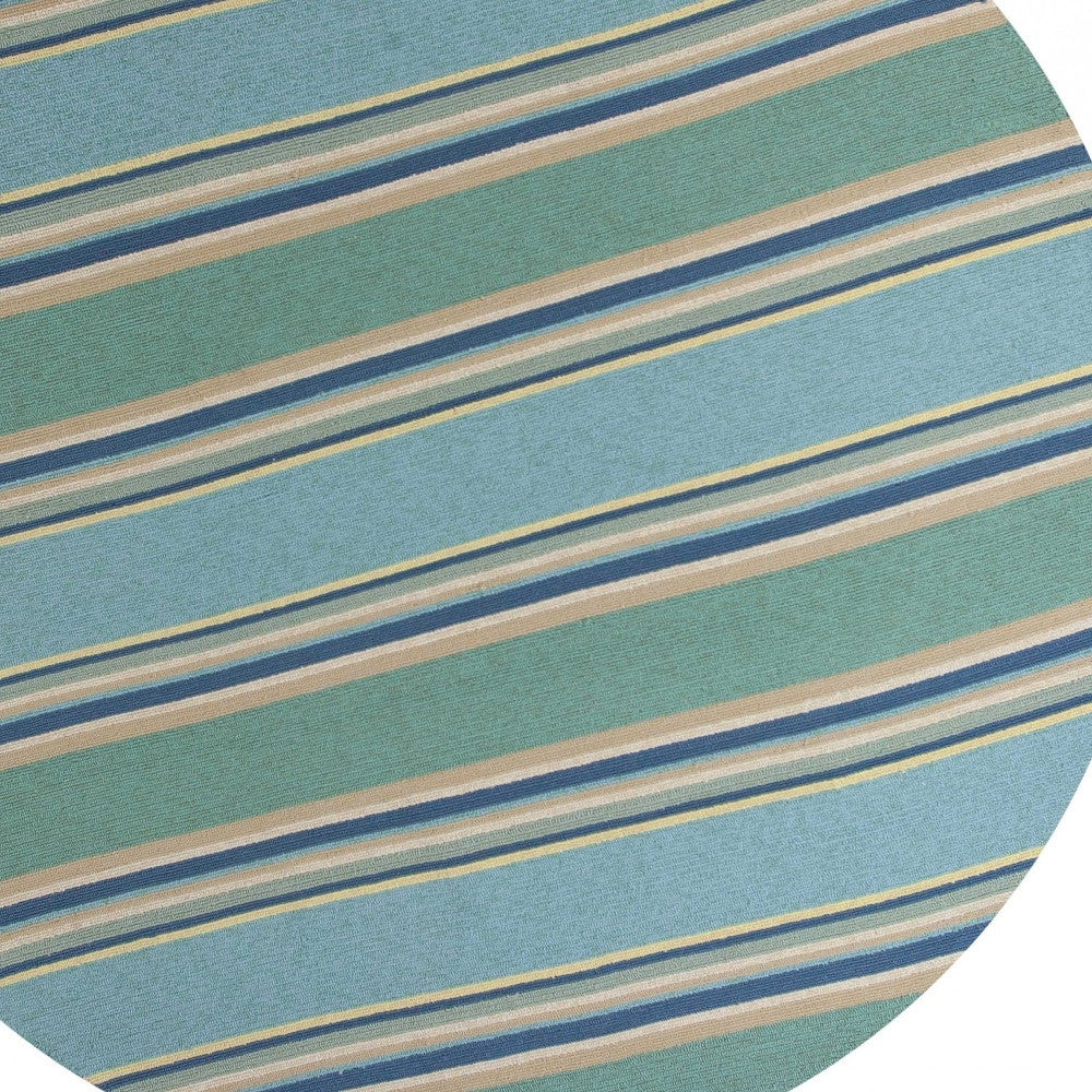 8' X 10' Blue Striped Handmade Indoor Outdoor Area Rug