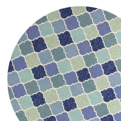 7' Blue Round Hand Tufted Area Rug With UV Protection
