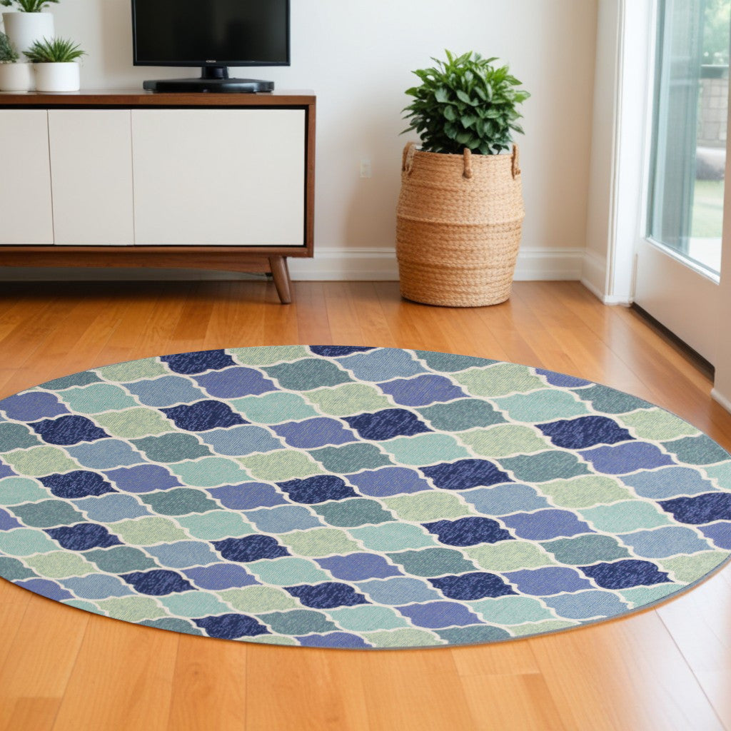 7' Blue Round Hand Tufted Area Rug With UV Protection