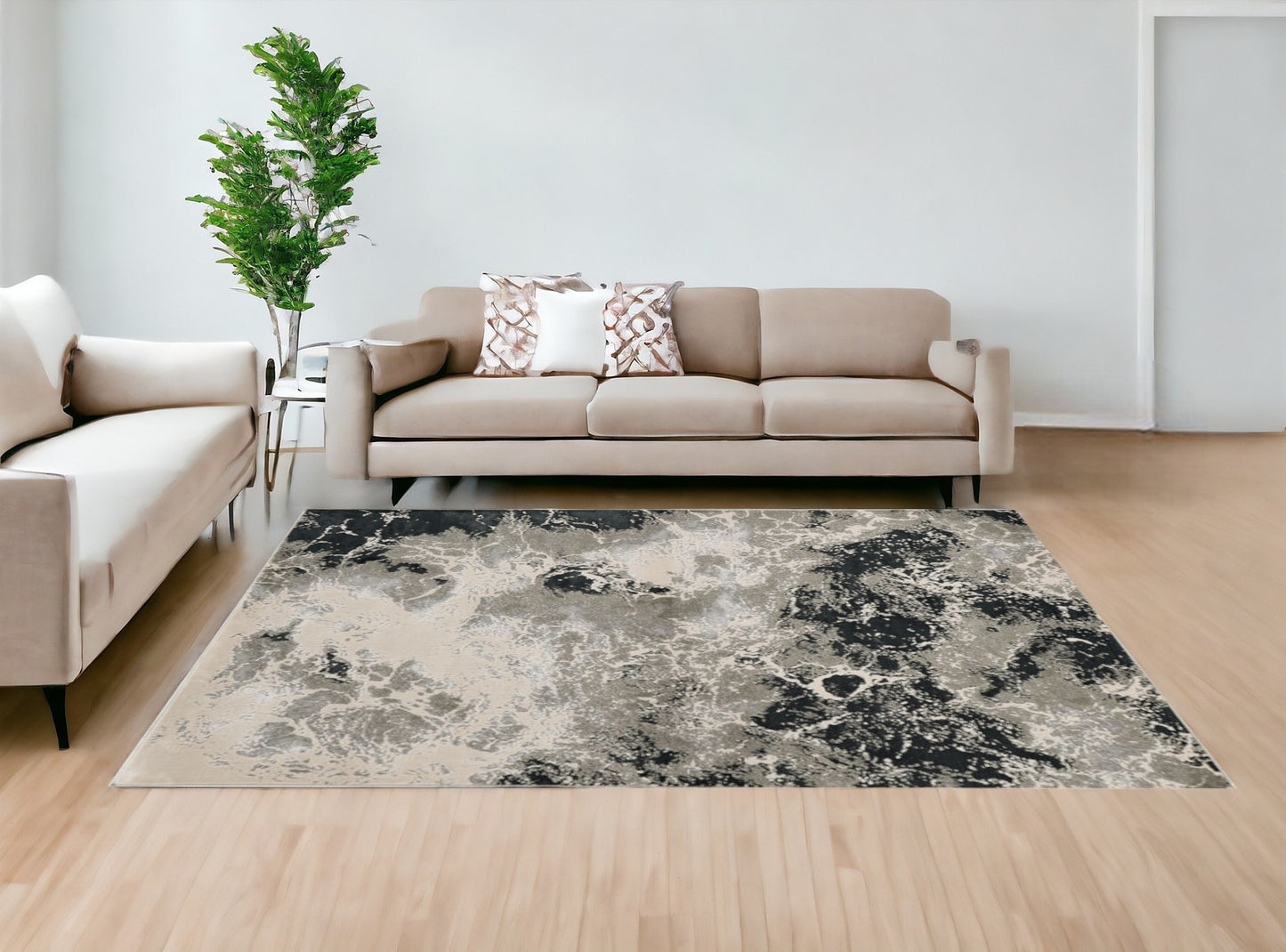 5' X 8' Silver Machine Woven Abstract Watercolor Indoor Area Rug