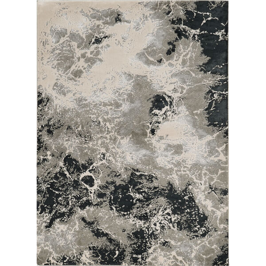 5' X 8' Silver Machine Woven Abstract Watercolor Indoor Area Rug