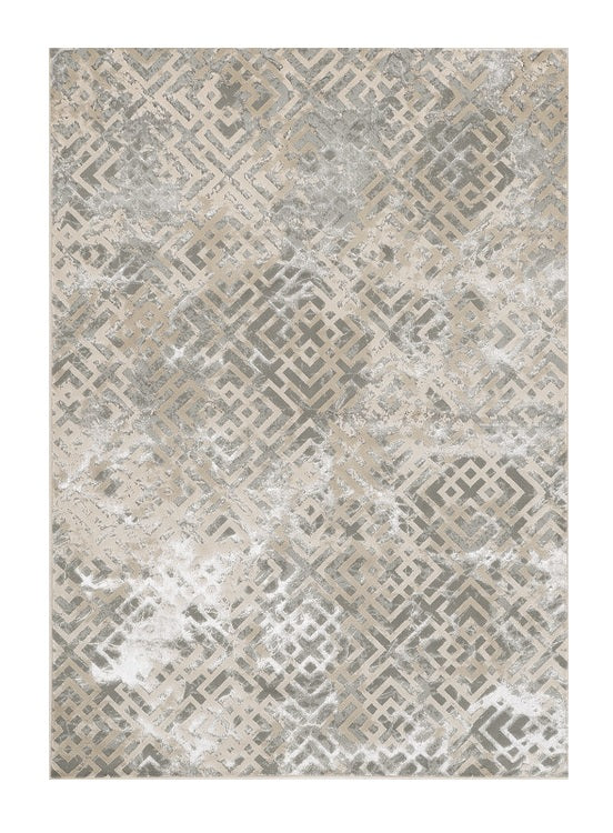 5' X 8' Sand Silver Geometric Maze Pattern Indoor Area Rug