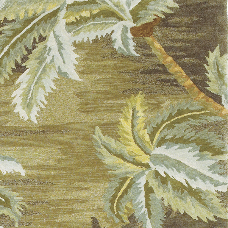 8' X 11'  Wool  Moss Green Palm Trees Area Rug