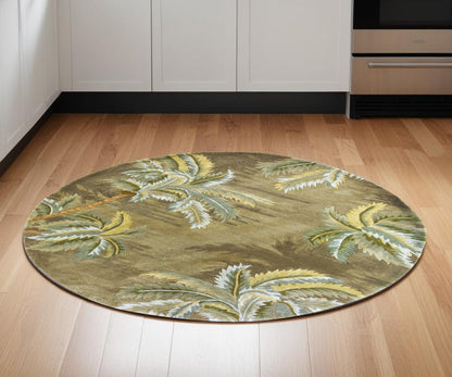 8' X 11'  Wool  Moss Green Palm Trees Area Rug
