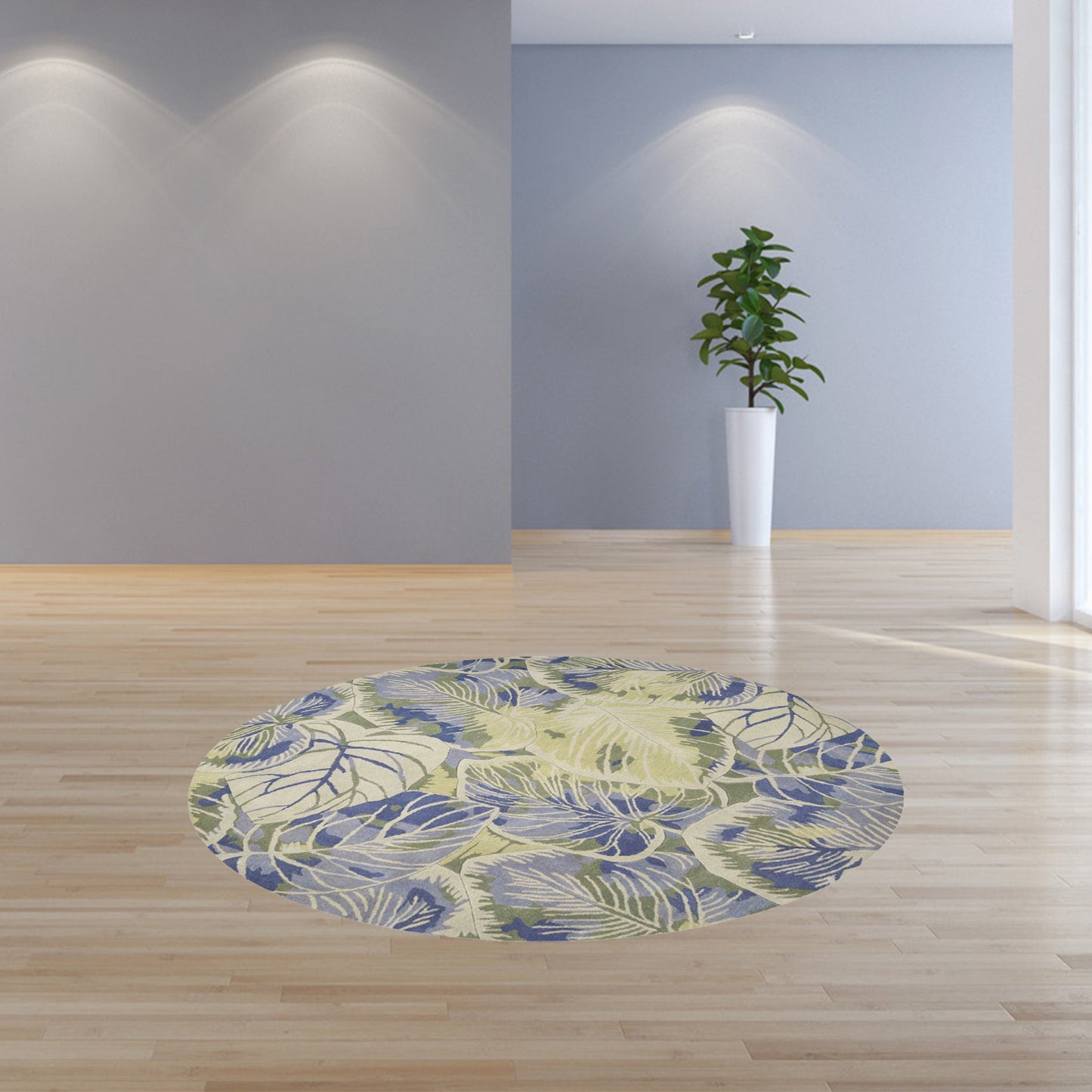 2' X 10' Blue Or Green Oversized Leaves Wool Indoor Runner Rug