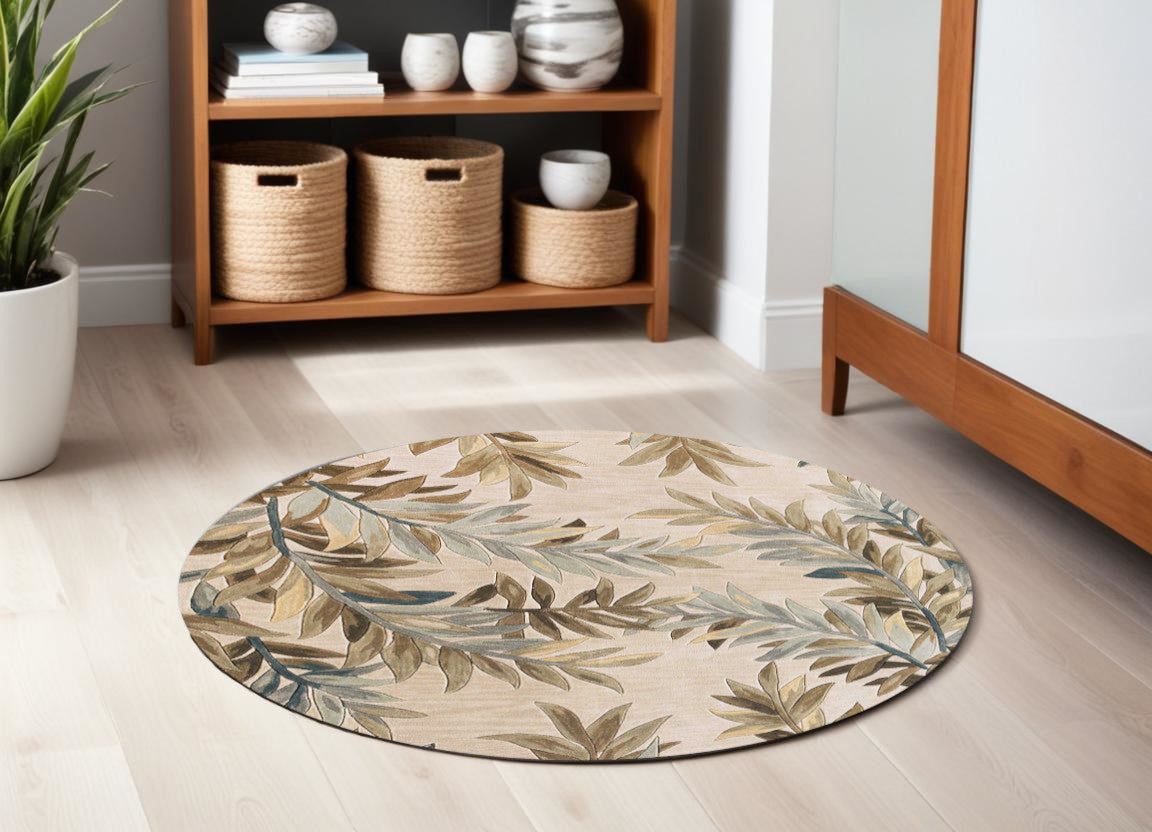 5' X 8' Ivory Hand Tufted Pinnate Fronds Indoor Area Rug