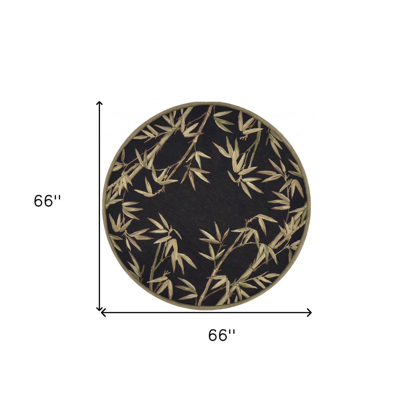 8' Black Hand Tufted Bordered Tropical Bamboo Round Indoor Area Rug