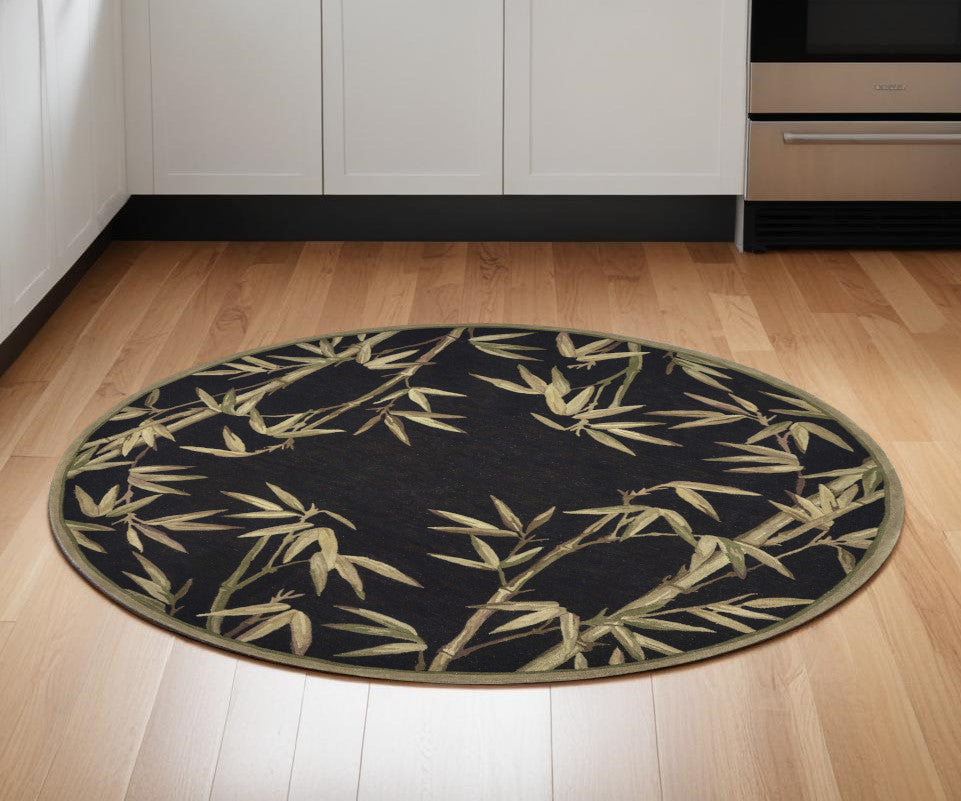 10' Black Hand Tufted Bordered Tropical Bamboo Indoor Runner Rug