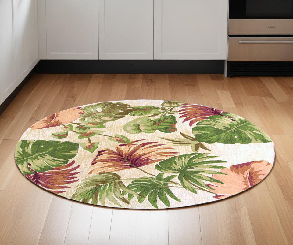 5' X 8' Beige Hand Tufted Tropical Leaves Indoor Area Rug