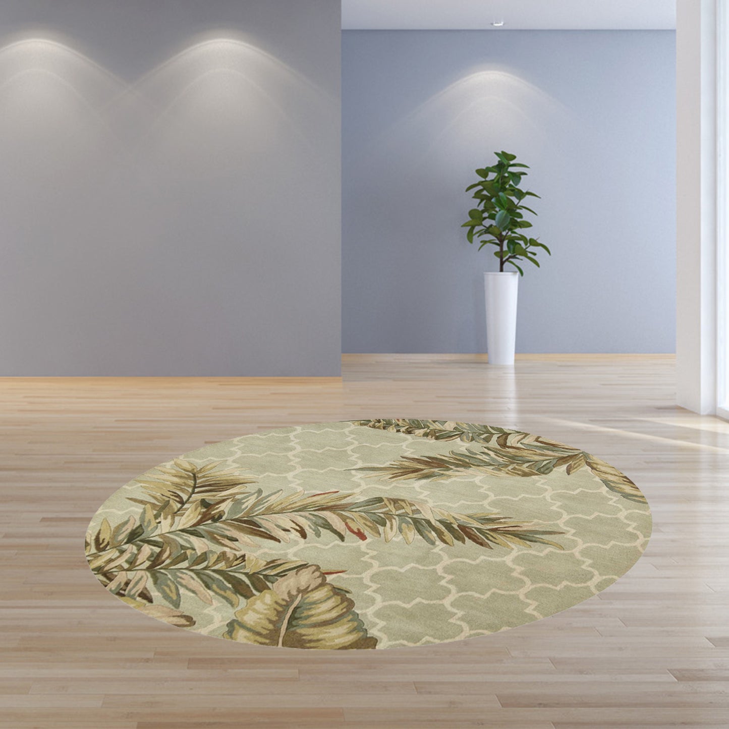 9' X 12' Sage Green Hand Tufted Tropical Quatrefoil Indoor Area Rug