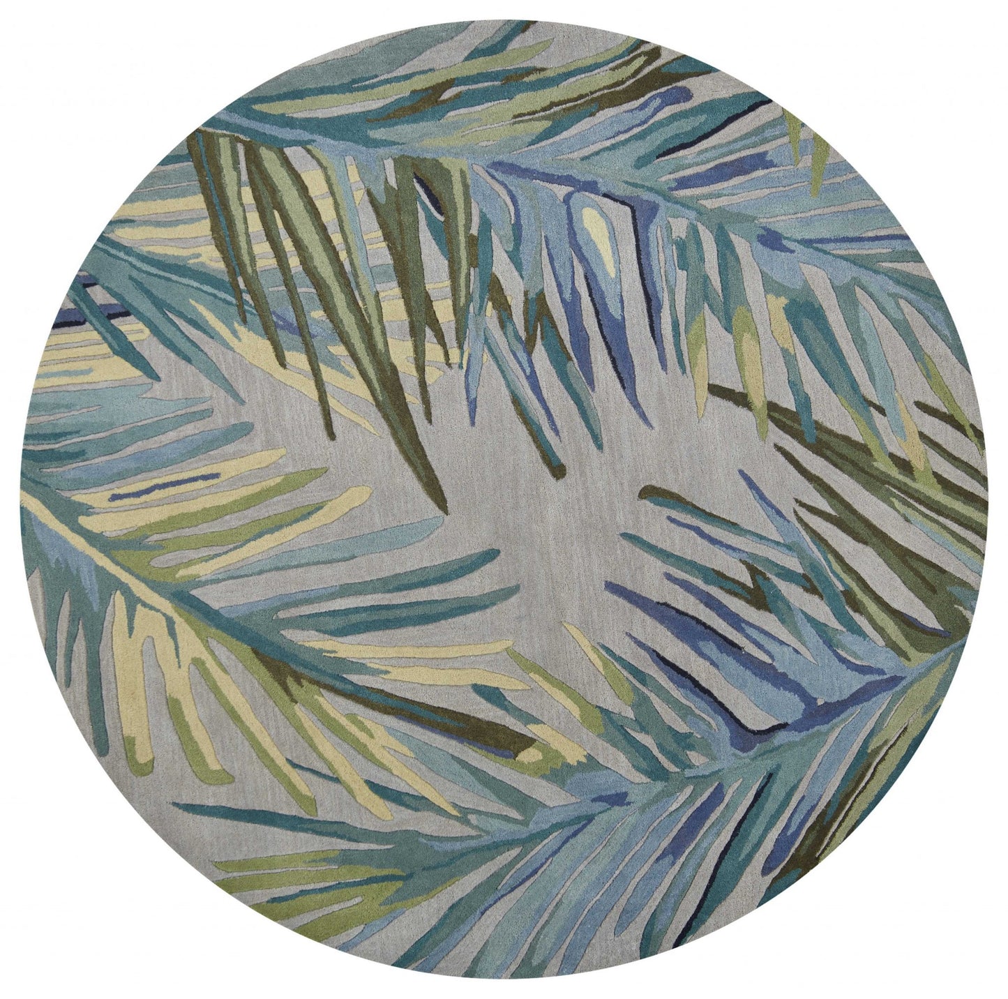 4' X 6' Grey Blue Hand Tufted Tropical Palms Indoor Area Rug