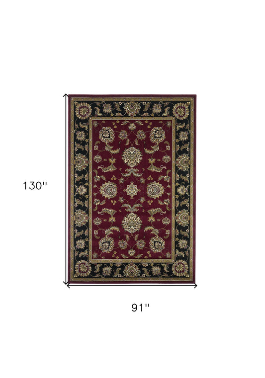 5' X 8' Red Black Machine Woven Floral Traditional Indoor Area Rug